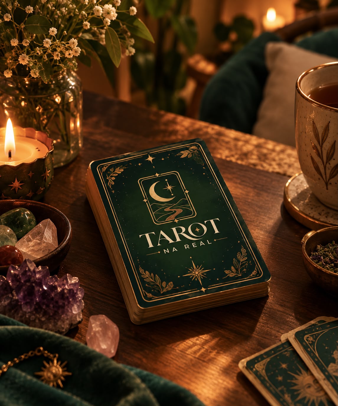 Composição artística e intimista para uma experiência de tarot